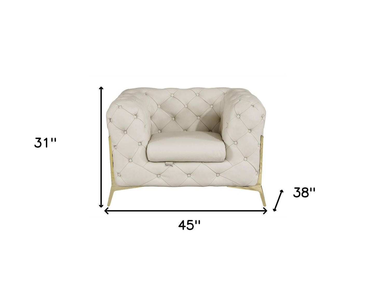 45" Beige And Gold Italian Leather Tufted Chesterfield Chair