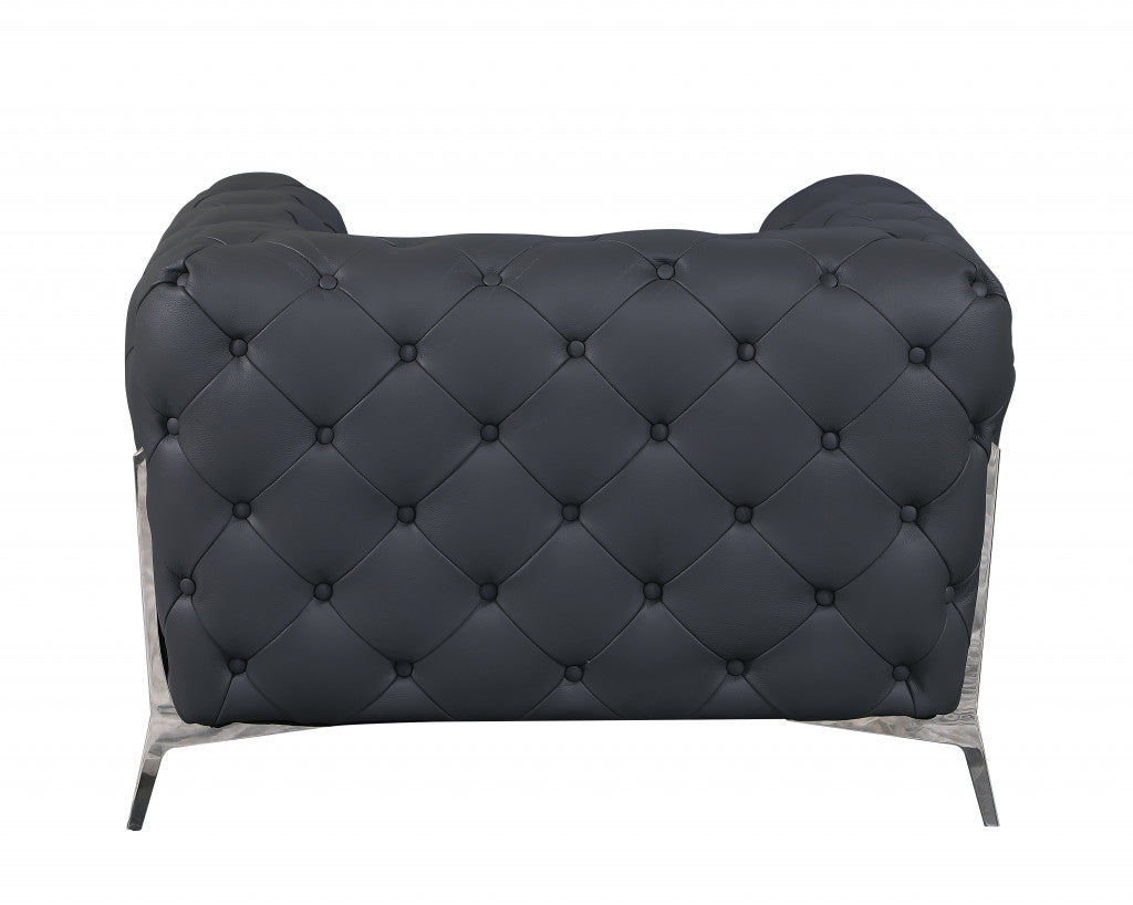 Glam Gray and Chrome Tufted Leather Armchair