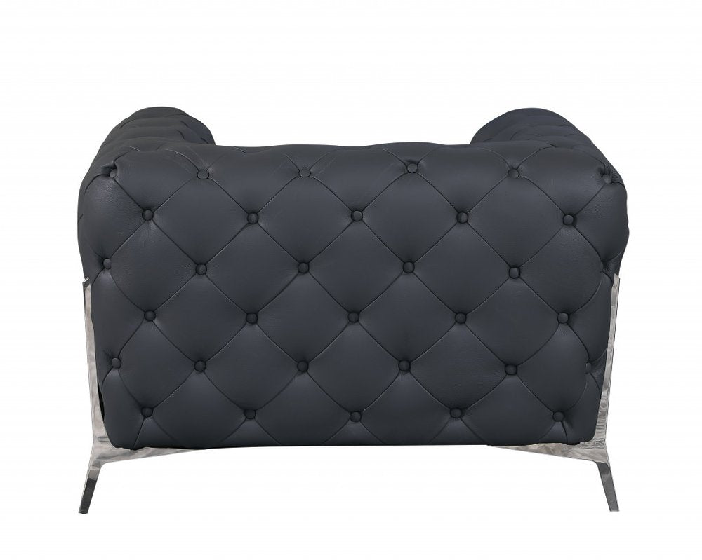 45" Dark Slate Gray And White Italian Leather Arm Chair
