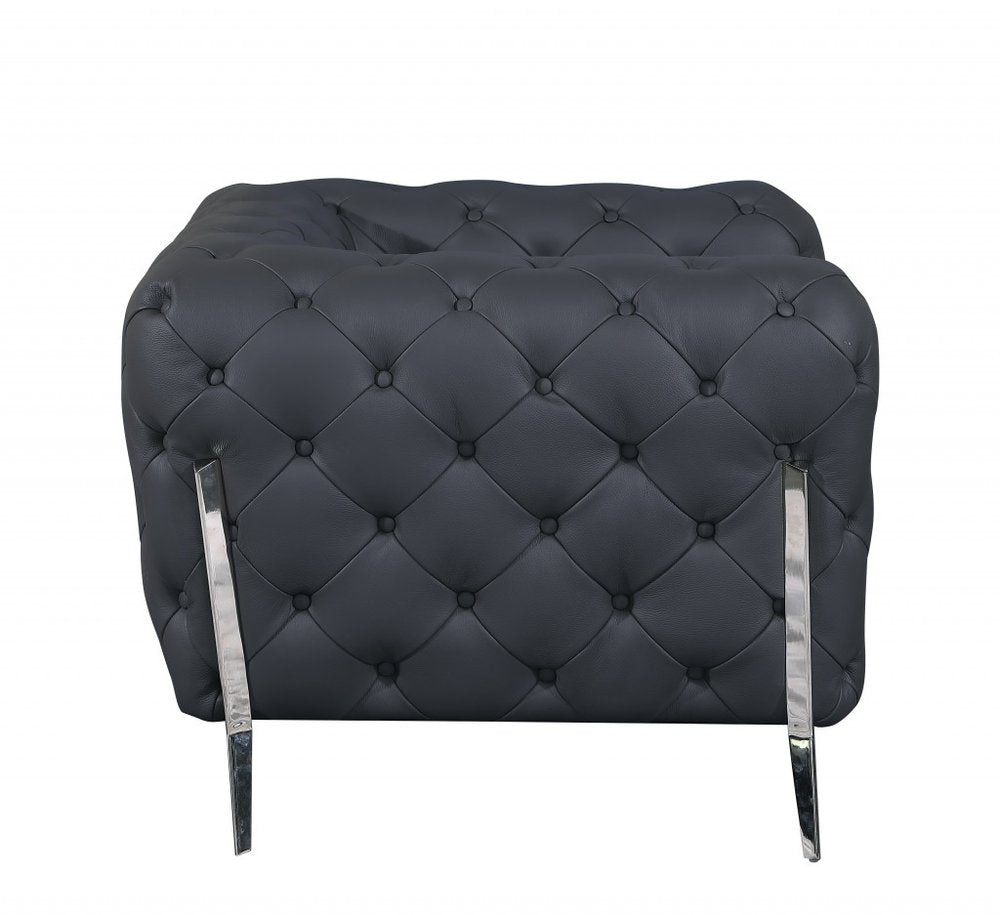 45" Dark Slate Gray And White Italian Leather Arm Chair