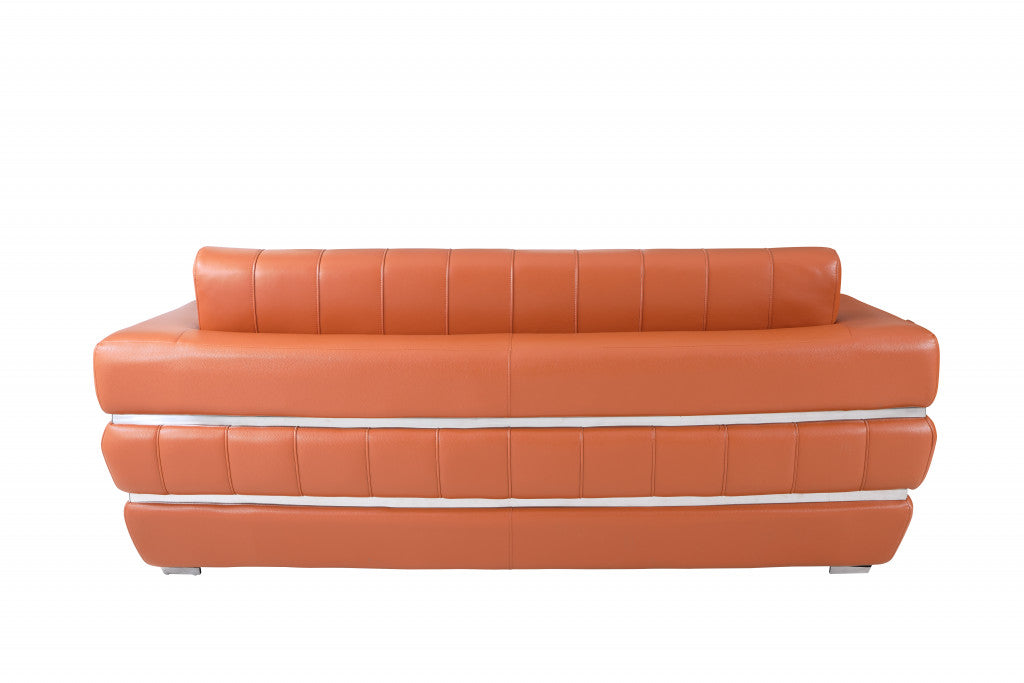 89" Brown Italian Leather Sofa With Silver Legs