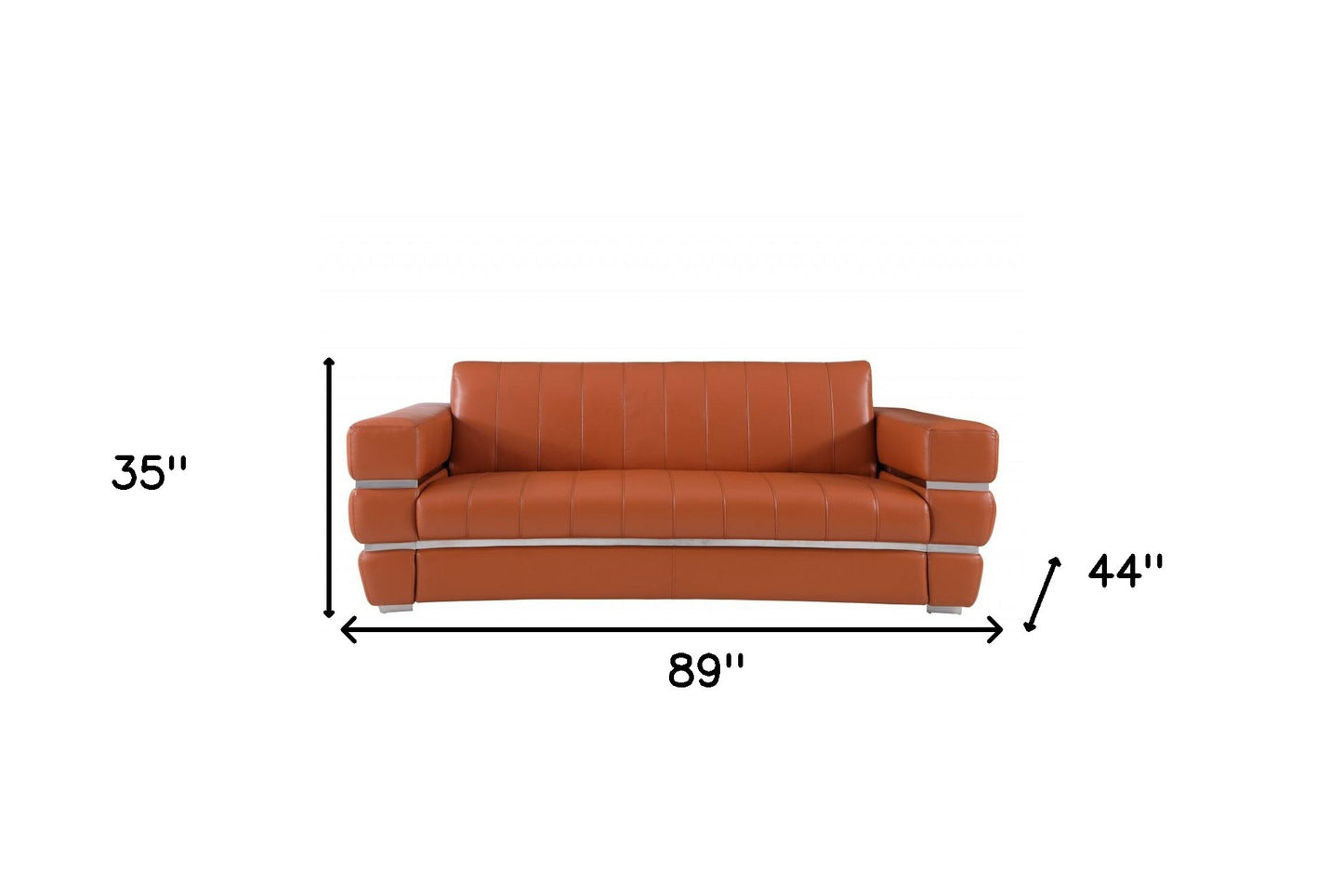 89" Brown Italian Leather Sofa With Silver Legs