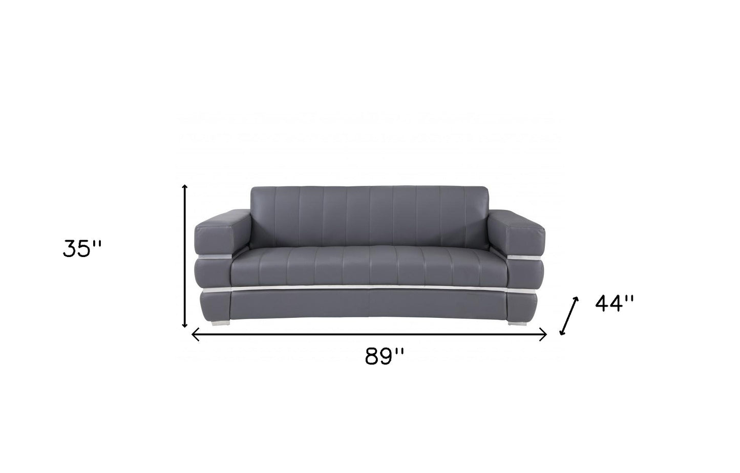 89" Dark Gray Italian Leather Sofa With Silver Legs