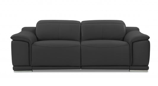 86" Dark Gray Italian Leather USB Sofa With Silver Legs