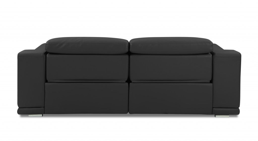 86" Dark Gray Italian Leather USB Sofa With Silver Legs