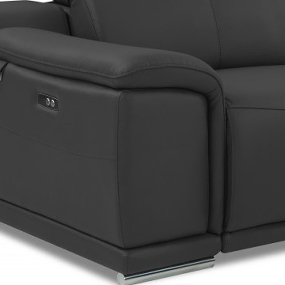 86" Dark Gray Italian Leather USB Sofa With Silver Legs