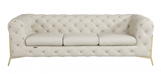 93" Beige Italian Leather Sofa With Silver Legs
