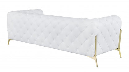 93" White Italian Leather Chesterfield Sofa With Silver Legs