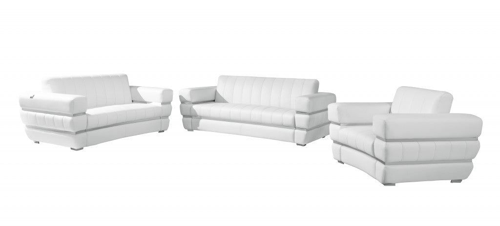 Three Piece Indoor White Italian Leather Six Person Seating Set