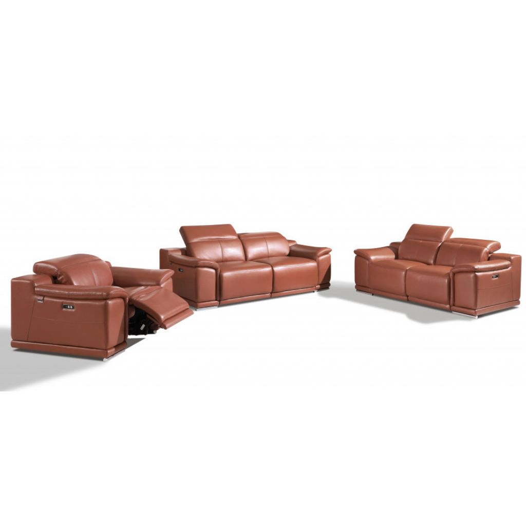 Three Piece Indoor Camel Italian Leather Six Person Seating Set