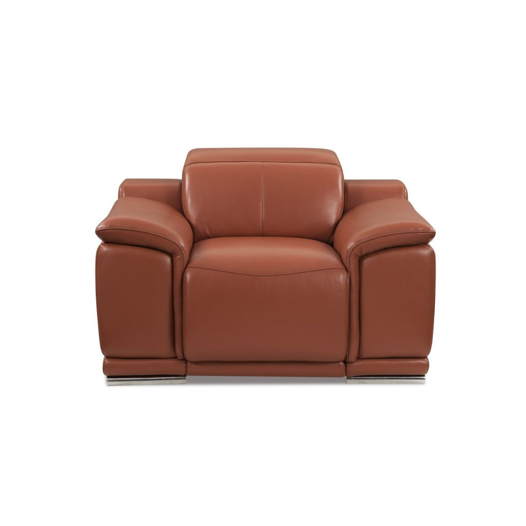 Two Piece Indoor Camel Italian Leather Five Person Seating Set