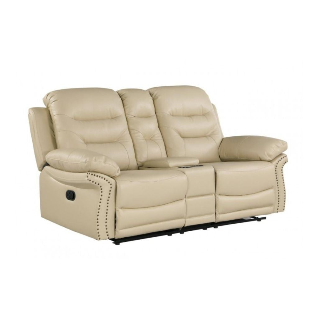 Two Piece Indoor Beige Italian Leather Five Person Seating Set