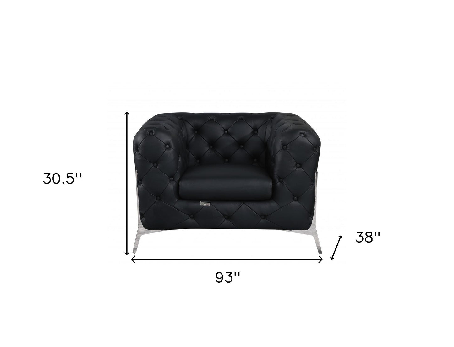 Three Piece Indoor Black Italian Leather Five Person Seating Set