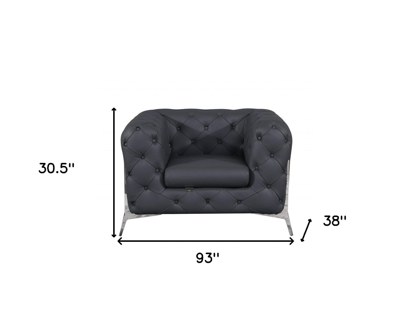 Three Piece Indoor Dark Gray Italian Leather Five Person Seating Set