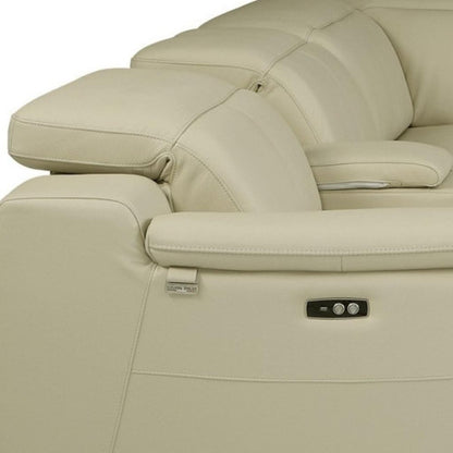 Beige Italian Leather Power Reclining U Shaped Eight Piece Corner Sectional With Console
