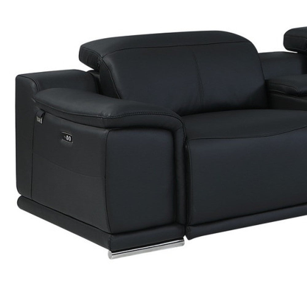 Black Italian Leather Power Reclining U Shaped Eight Piece Corner Sectional With Console