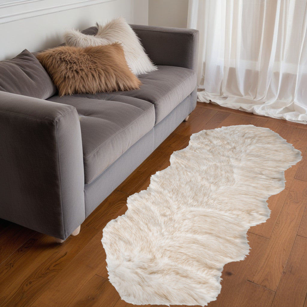 2' X 6' Ombre Tan Faux Fur Washable Non Skid Area Rug