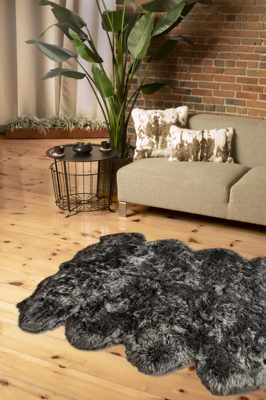 6' X 6' Grey Wool Sheepskin Handmade Area Rug