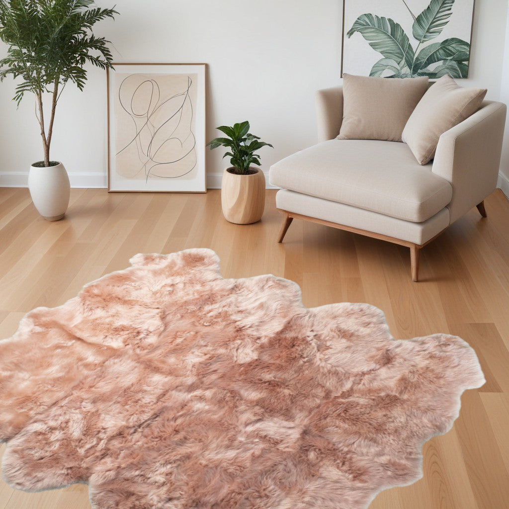 6' X 6' Pink Wool Sheepskin Handmade Area Rug