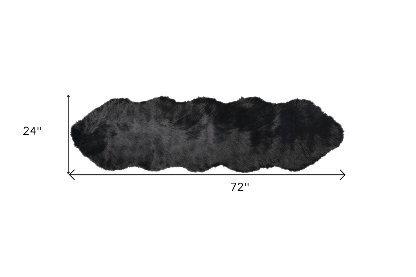 2' X 6' Black Faux Fur Washable Non Skid Area Rug