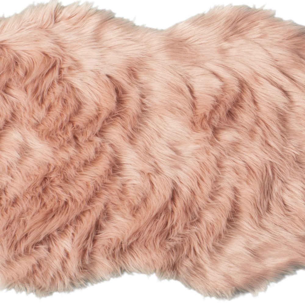 2' X 6' Dusty Rose Faux Fur Washable Non Skid Area Rug