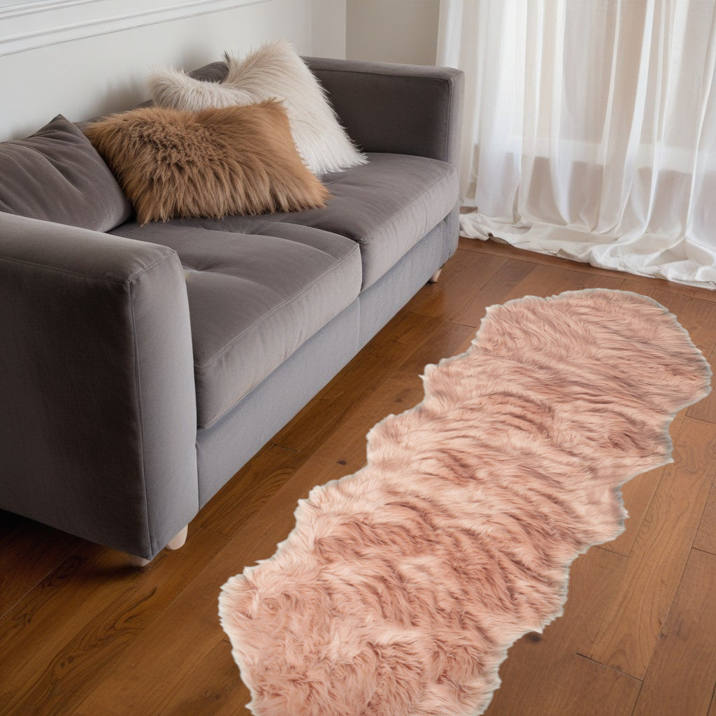 2' X 6' Dusty Rose Faux Fur Washable Non Skid Area Rug