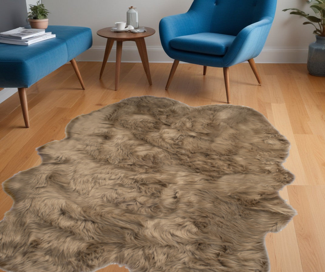 4' X 6' Tan Faux Fur Washable Non Skid Area Rug