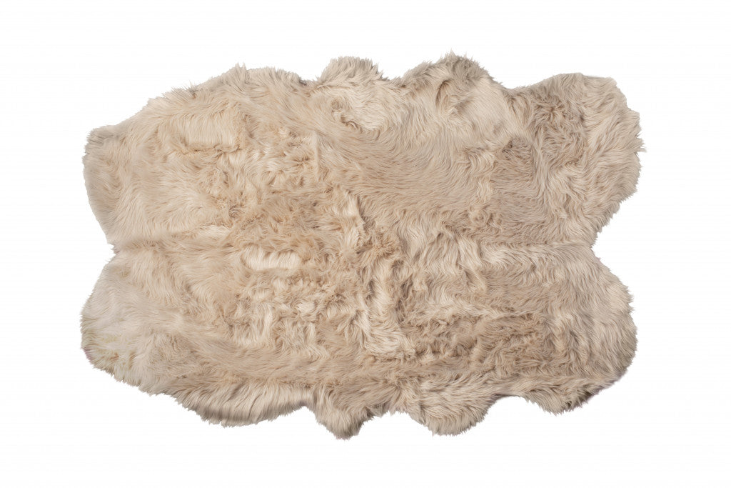 4' X 6' Taupe Faux Fur Washable Non Skid Area Rug