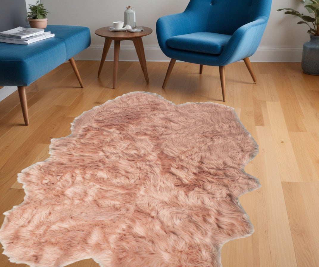 4' X 6' Dusty Rose Faux Fur Washable Non Skid Area Rug