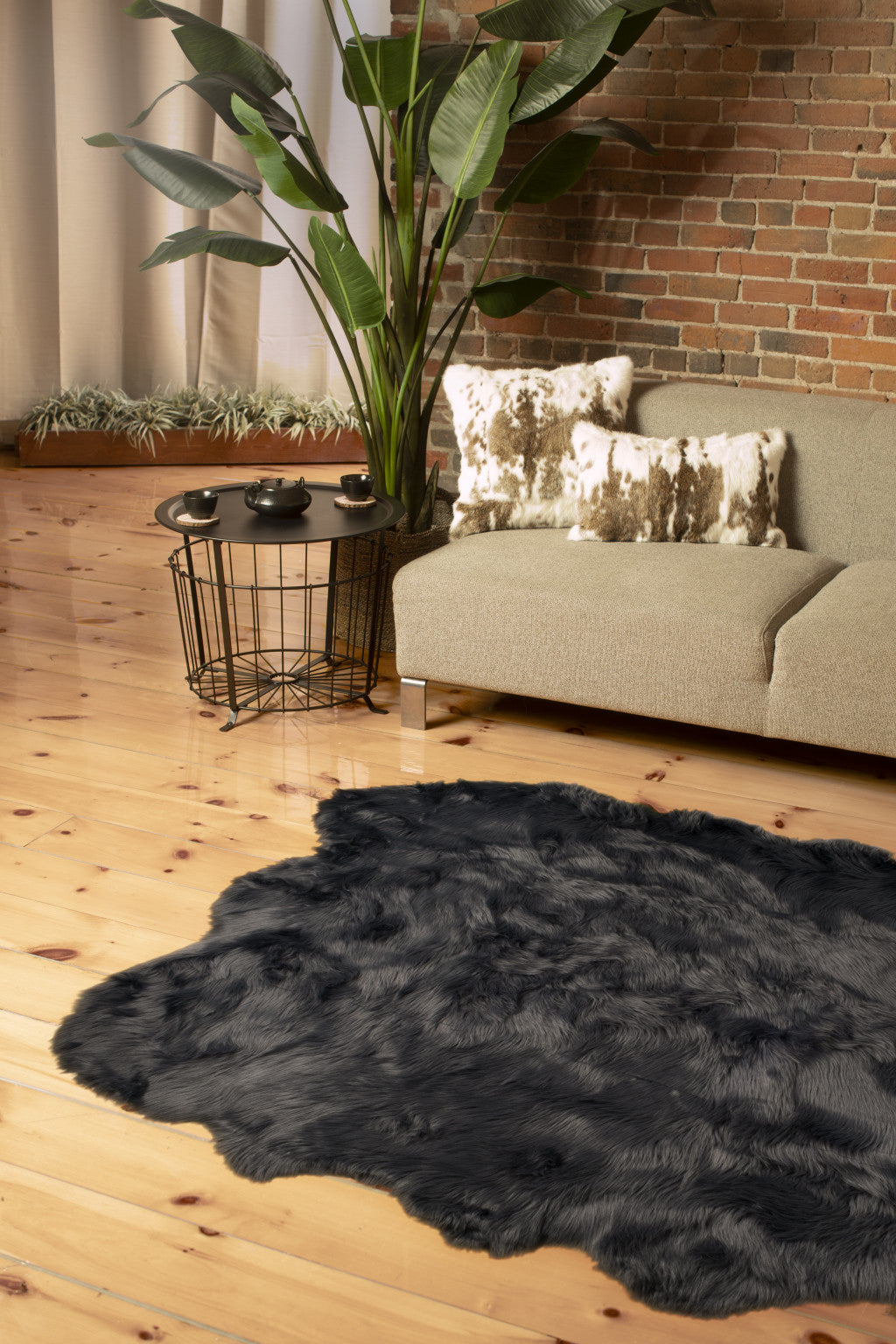 5' X 6' Grey Faux Fur Washable Non Skid Area Rug