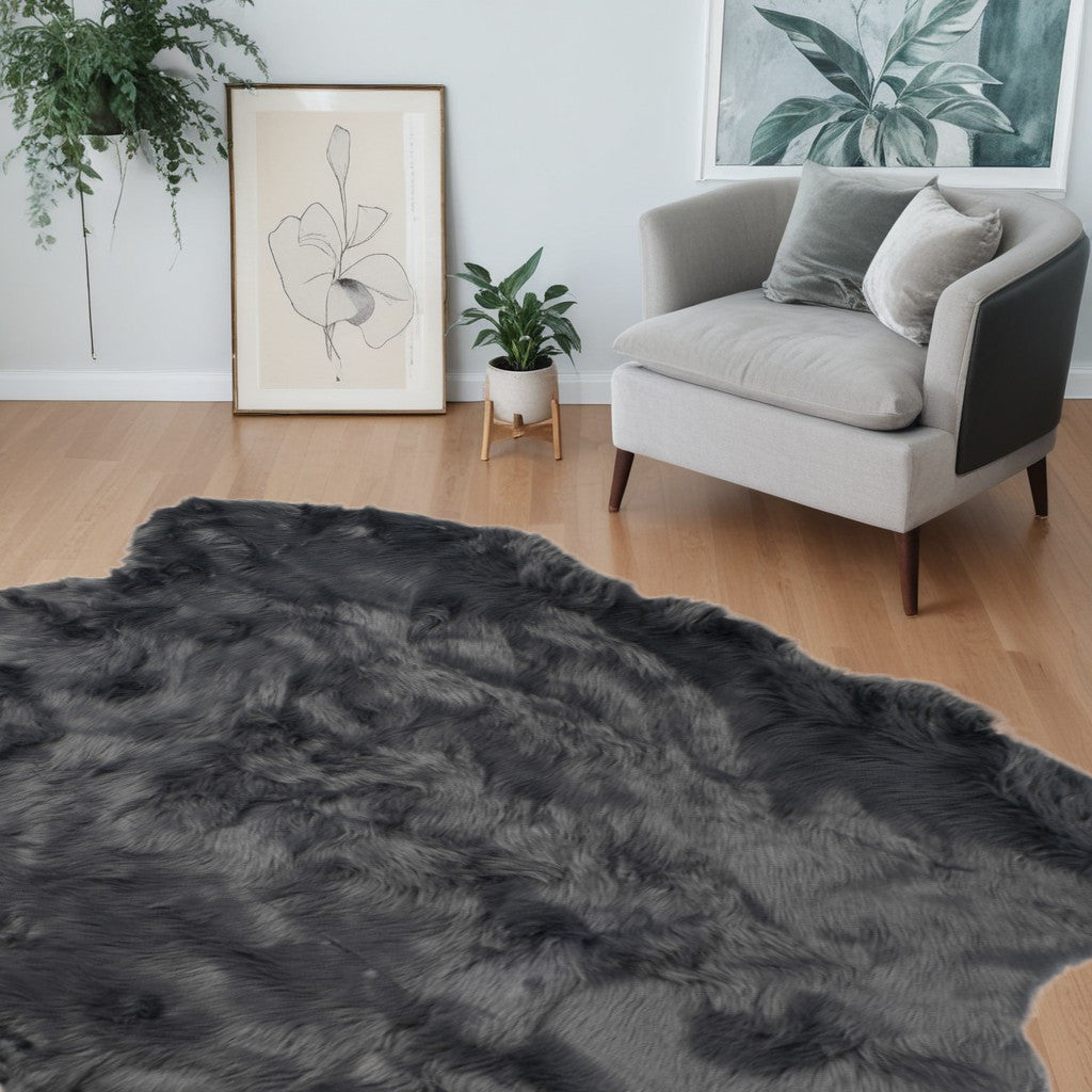 5' X 6' Grey Faux Fur Washable Non Skid Area Rug