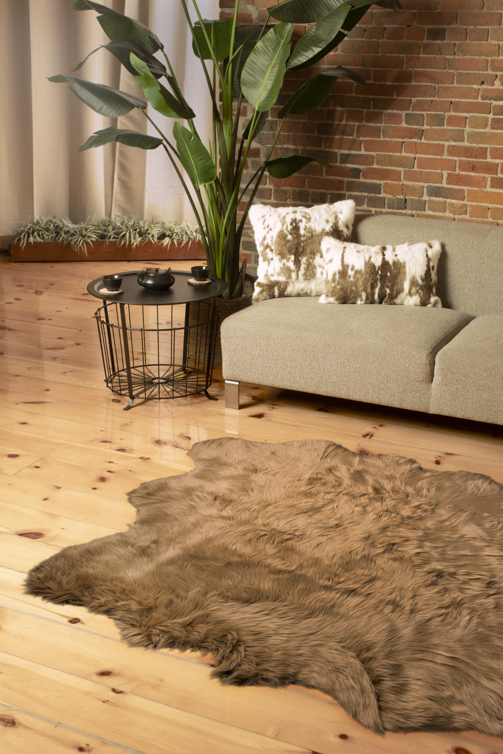 5' X 6' Tan Faux Sheepskin Non Skid Area Rug