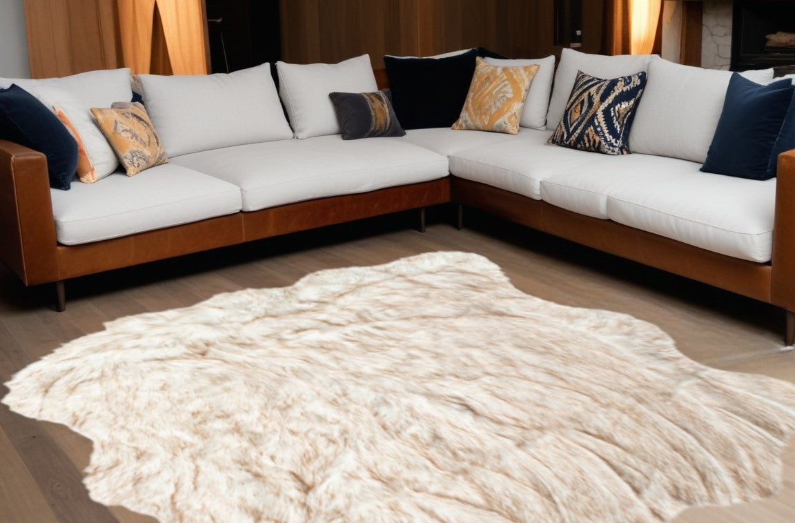 5' X 6' Ombre Tan Faux Fur Washable Non Skid Area Rug