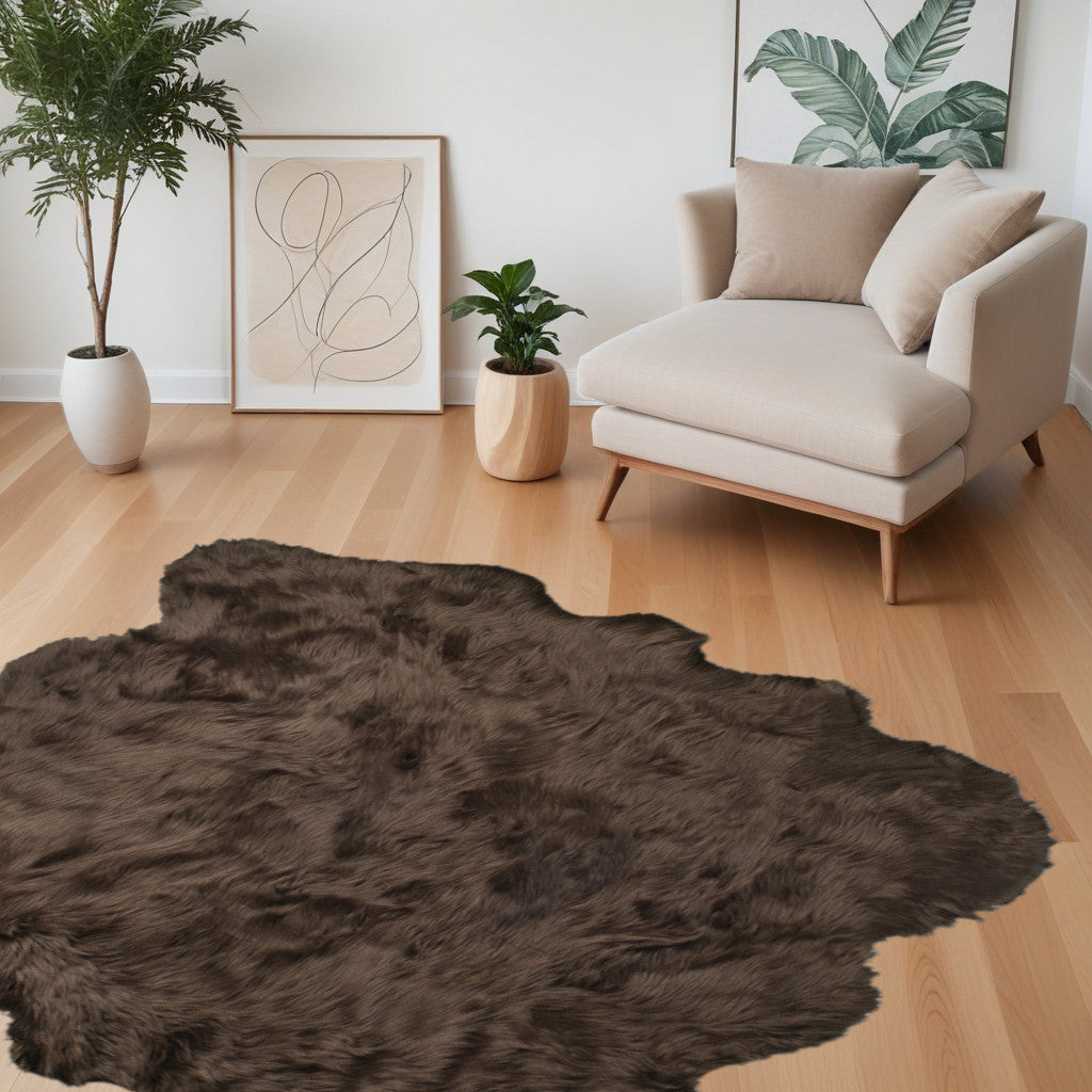 5' X 6' Chocolate Faux Sheepskin Non Skid Area Rug