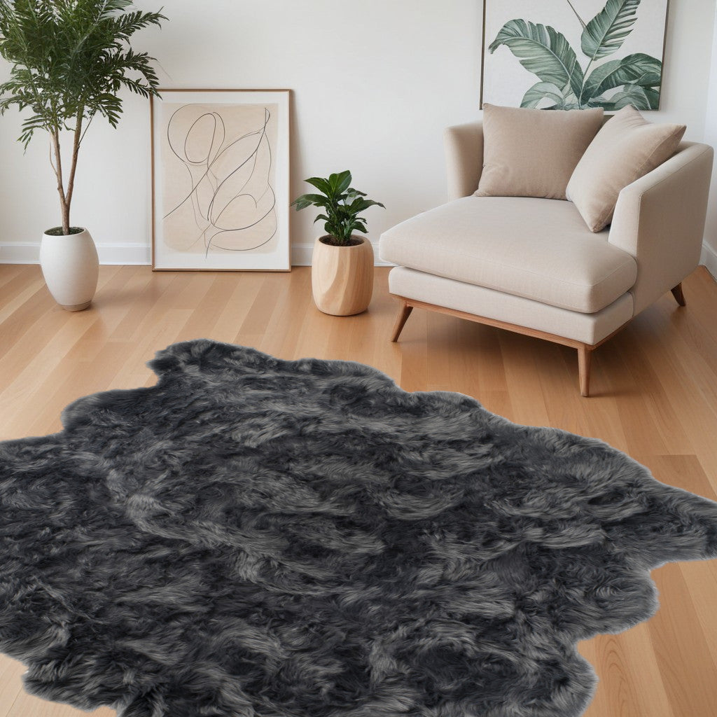 6' X 6' Grey Faux Fur Washable Non Skid Area Rug