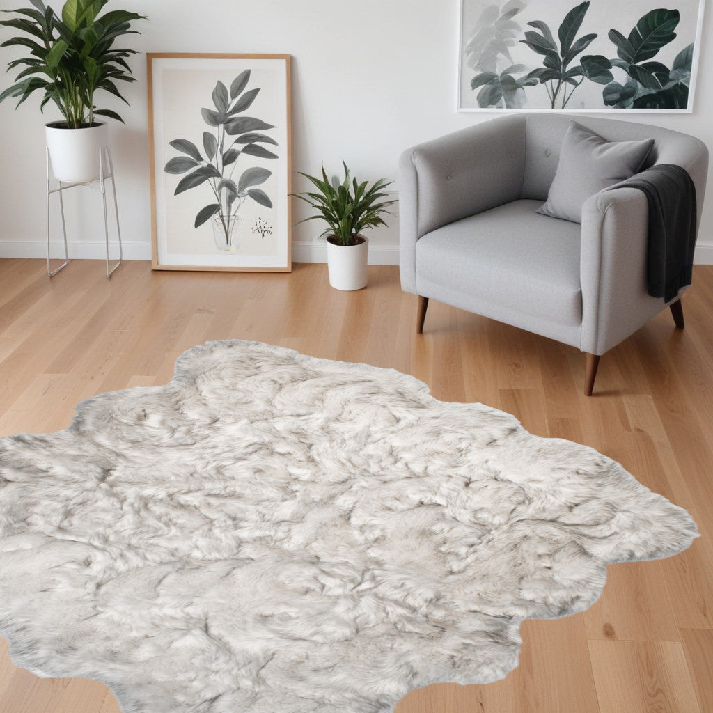 6' X 6' Ombre Grey Faux Fur Washable Non Skid Area Rug