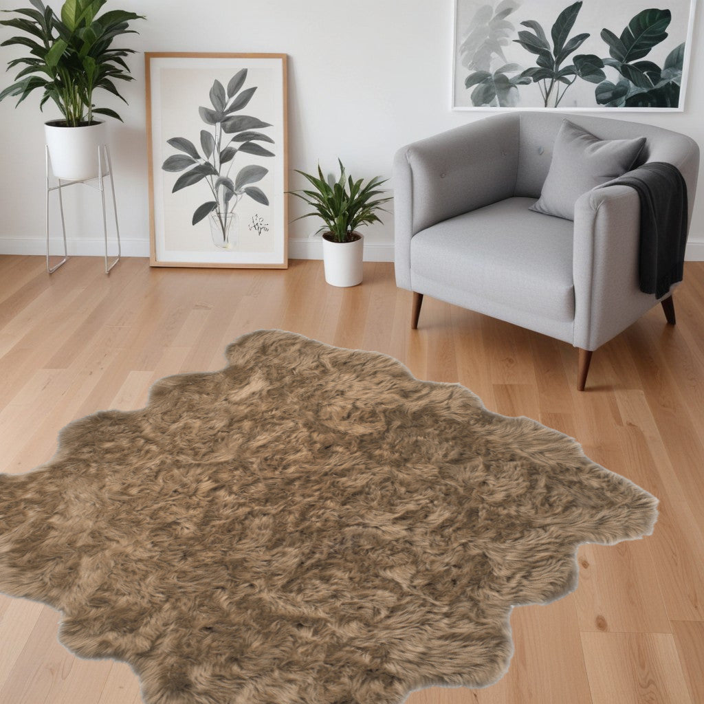 6' X 6' Tan Faux Fur Washable Non Skid Area Rug