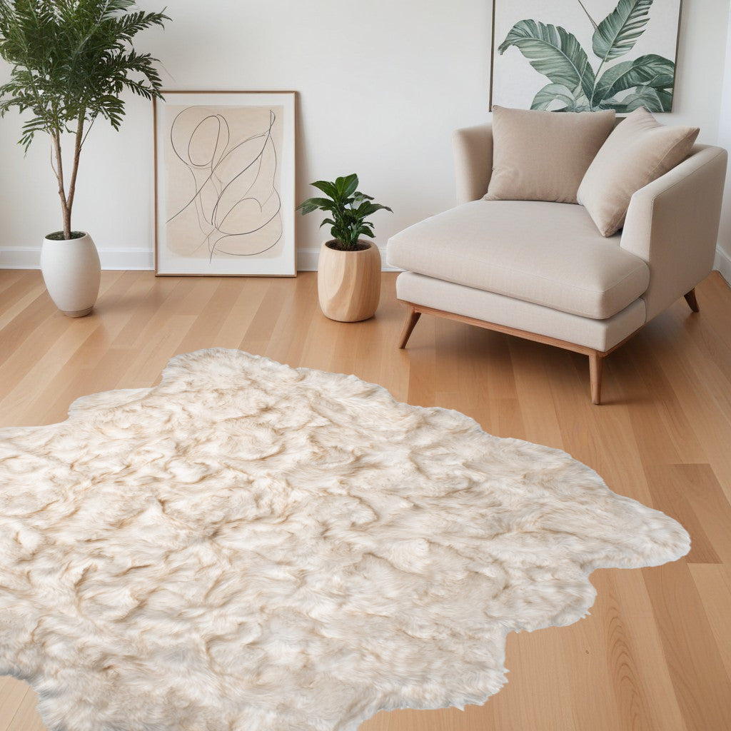 6' X 6' Ombre Tan Faux Fur Washable Non Skid Area Rug