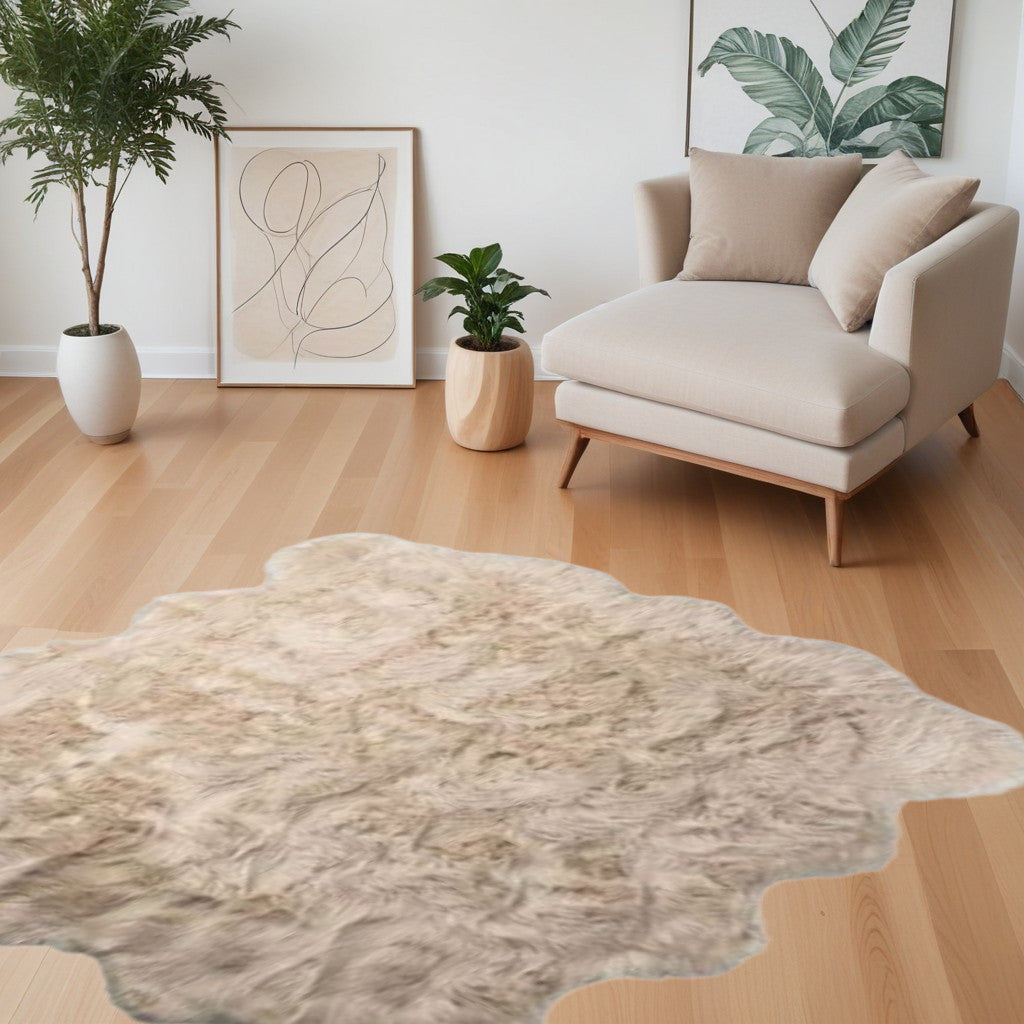 6' X 6' Taupe Faux Fur Washable Non Skid Area Rug