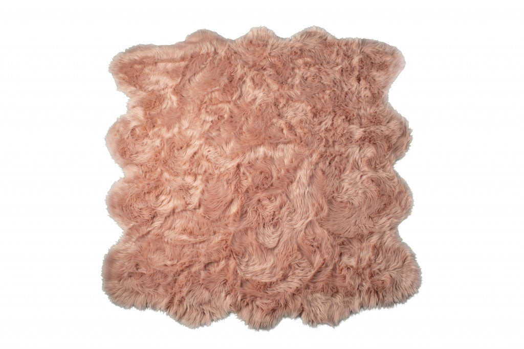 6' X 6' Dusty Rose Faux Fur Washable Non Skid Area Rug