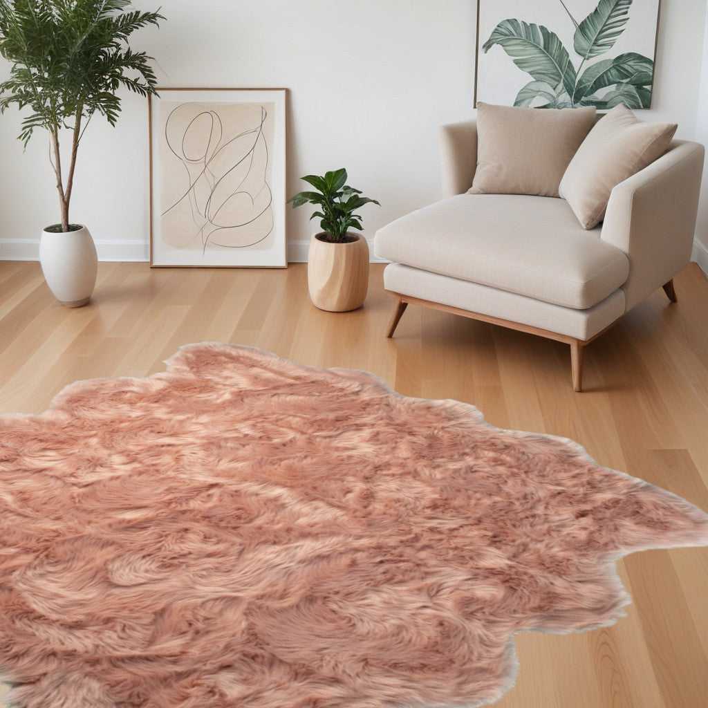 6' X 6' Dusty Rose Faux Fur Washable Non Skid Area Rug