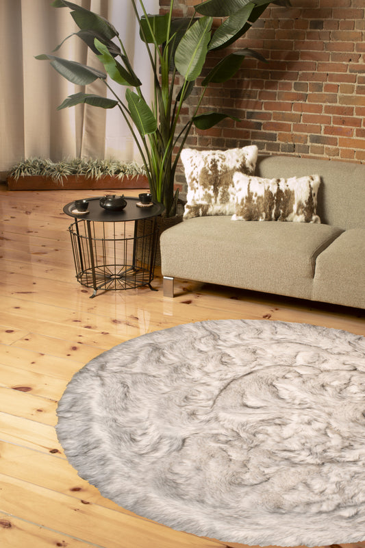6' X 6' Ombre Grey Round Faux Fur Washable Non Skid Area Rug