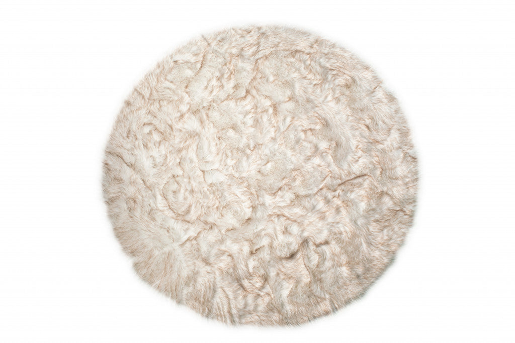 6' X 6' Ombre Tan Round Faux Fur Washable Non Skid Area Rug