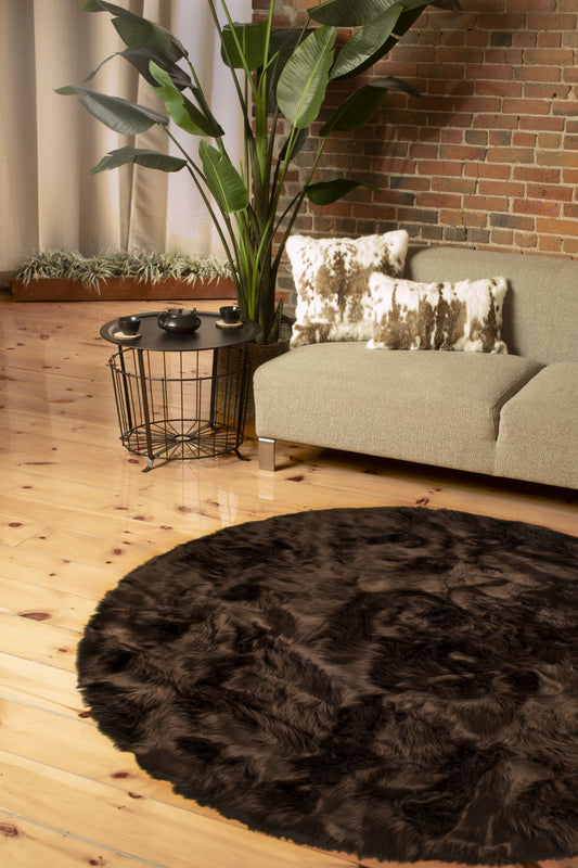 6' X 6' Chocolate Round Faux Fur Washable Non Skid Area Rug