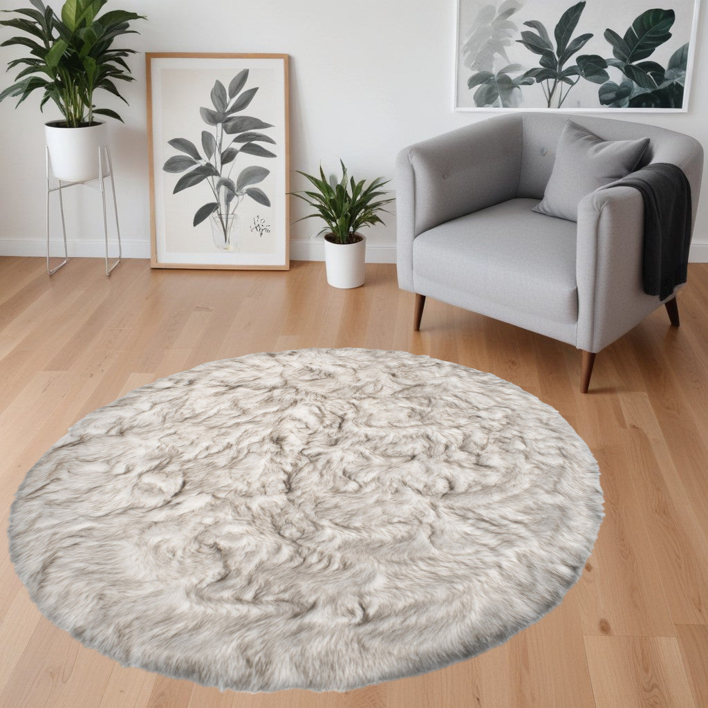 6' X 6' Ombre Chocolate Round Faux Fur Washable Non Skid Area Rug