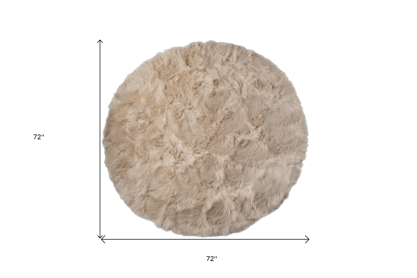 6' X 6' Taupe Round Faux Fur Washable Non Skid Area Rug