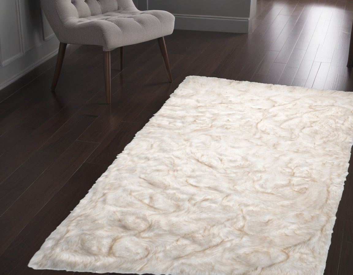 3' X 5' Ombre Tan Faux Fur Washable Non Skid Area Rug