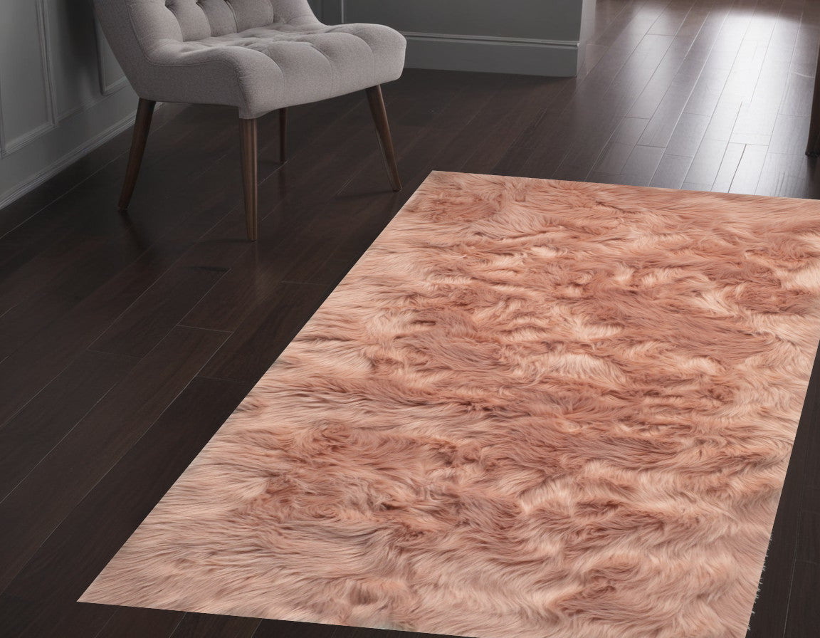 3' X 5' Dusty Rose Faux Fur Non Skid Area Rug