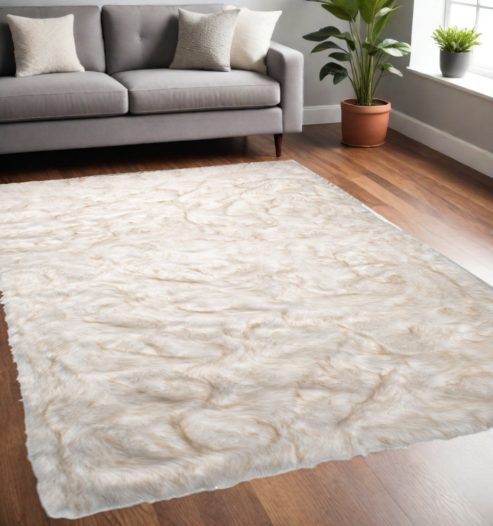 5' X 8' Ombre Tan Faux Fur Washable Non Skid Area Rug