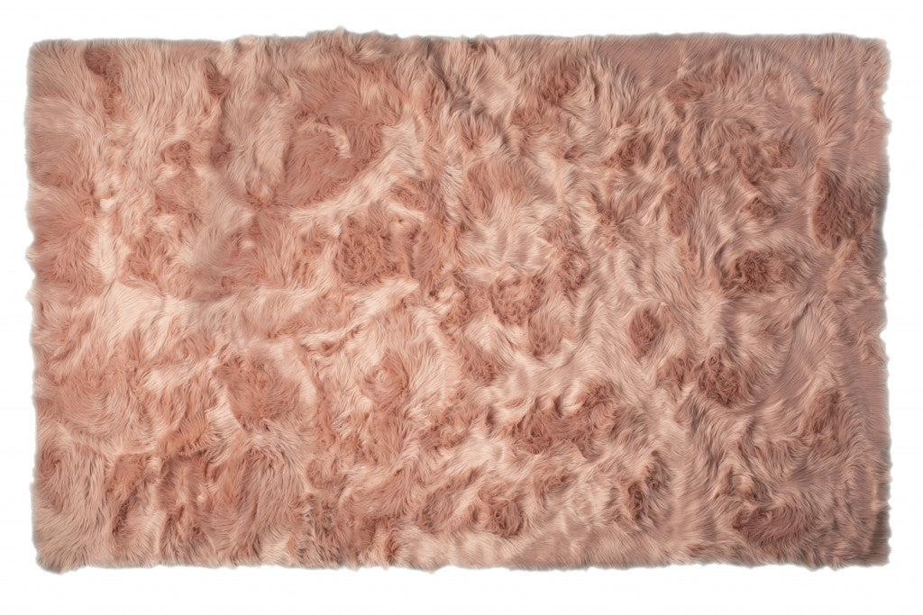 5' X 8' Dusty Rose Faux Fur Non Skid Area Rug